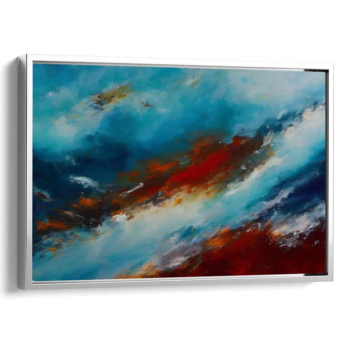 Midnight Firestorm Symphony: Abstract Expressionist Blue and Red Canvas Art Print