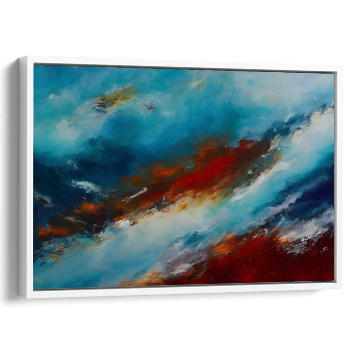 Midnight Firestorm Symphony: Abstract Expressionist Blue and Red Canvas Art Print