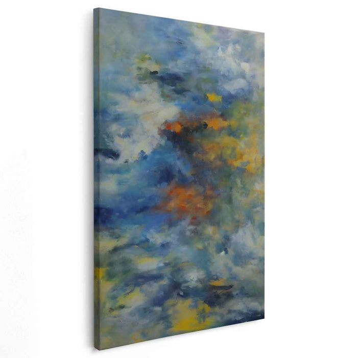 Sapphire Blaze Serenade: Abstract Expressionist Blue and Orange Canvas Art Print