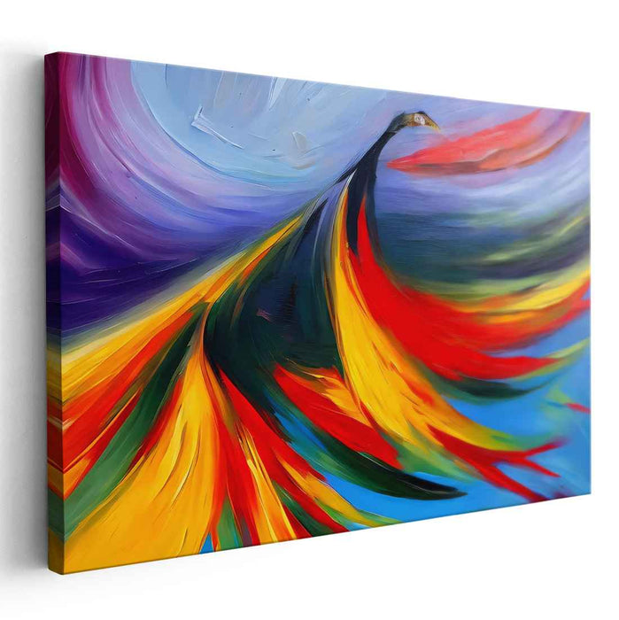 Majestic Whirlwind: Abstract Peacock in Vibrant Colors Canvas Art Print