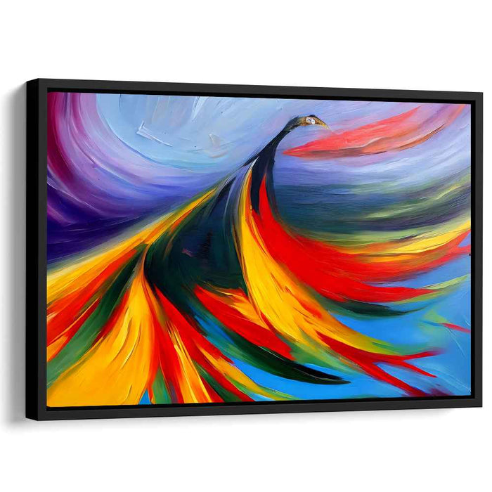 Majestic Whirlwind: Abstract Peacock in Vibrant Colors Canvas Art Print