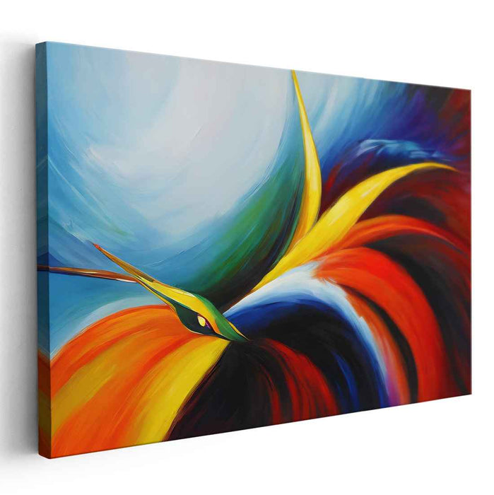 Spectral Plumage Dance: Vivid Bird of Paradise Canvas Art Print