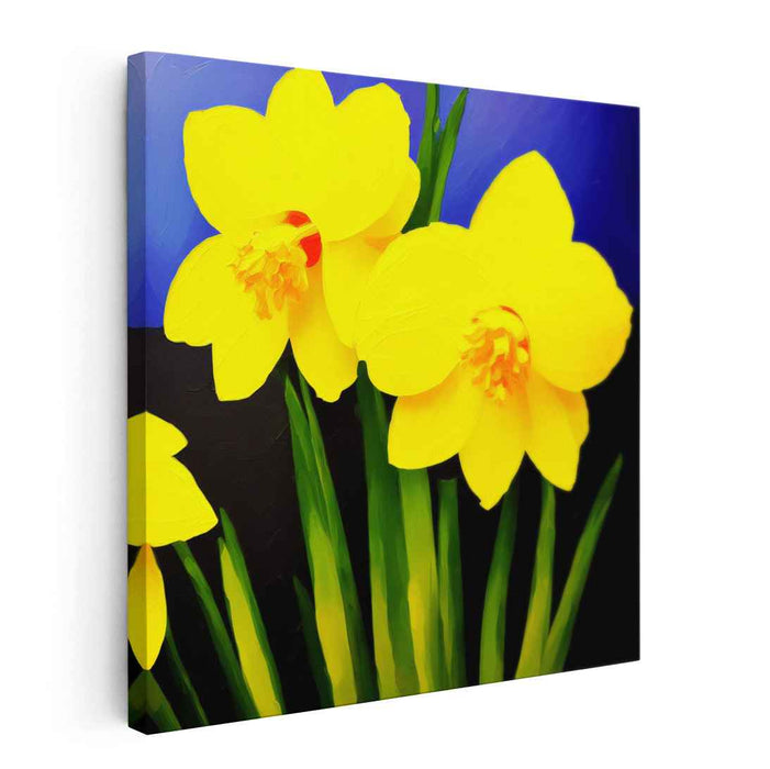 Sunshine Blooms Dance Wildly: Vibrant Yellow Daffodils Canvas Art Print