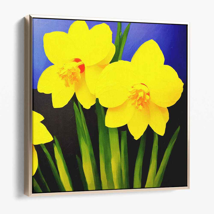 Sunshine Blooms Dance Wildly: Vibrant Yellow Daffodils Canvas Art Print