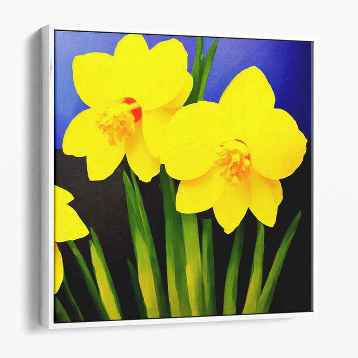 Sunshine Blooms Dance Wildly: Vibrant Yellow Daffodils Canvas Art Print