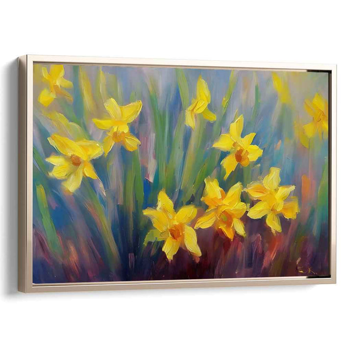 Golden Daffodils: A Brush with Nature - Impressionist Floral Canvas Art