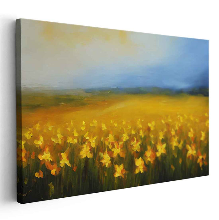 Daffodil Dreamscape Delight: Impressionistic Daffodil Landscape Canvas Art Print