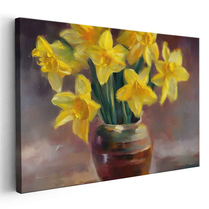 Sunlit Petals Collection: Luminous Daffodils in Vase Canvas Art Print