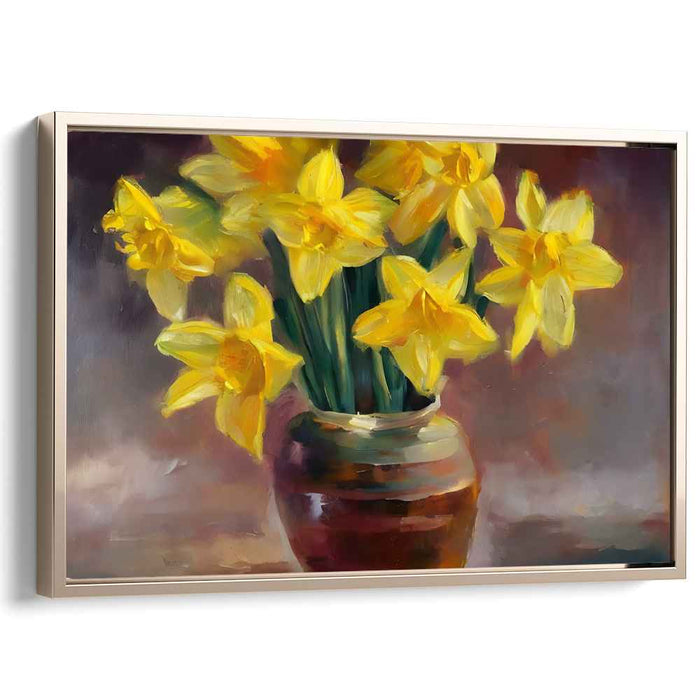 Sunlit Petals Collection: Luminous Daffodils in Vase Canvas Art Print