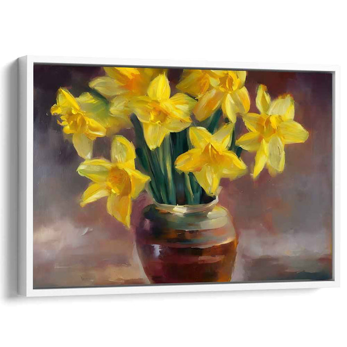 Sunlit Petals Collection: Luminous Daffodils in Vase Canvas Art Print