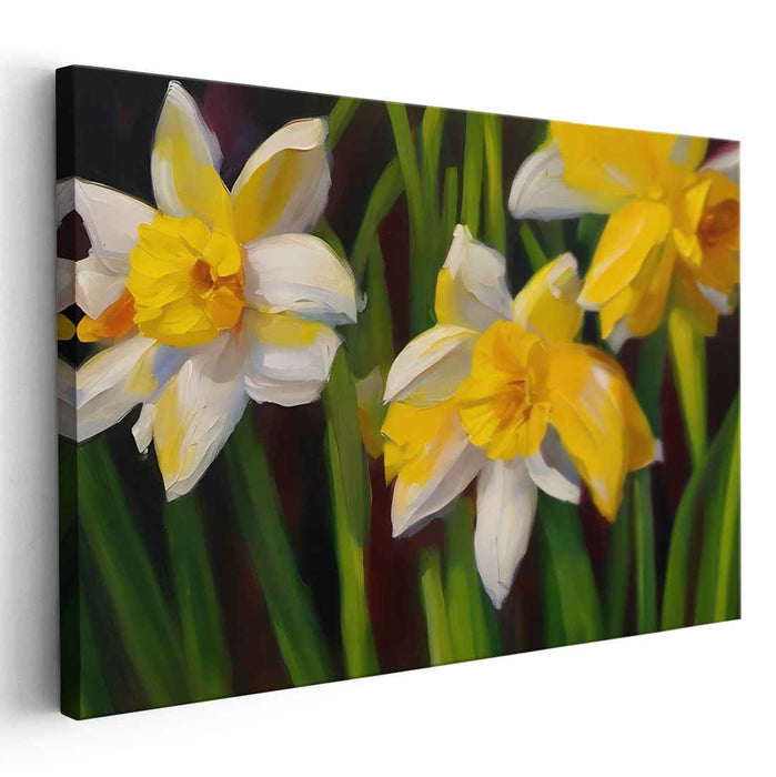 Luminous Daffodils: A Vivid Dance of Color - Springtime Floral Canvas Art