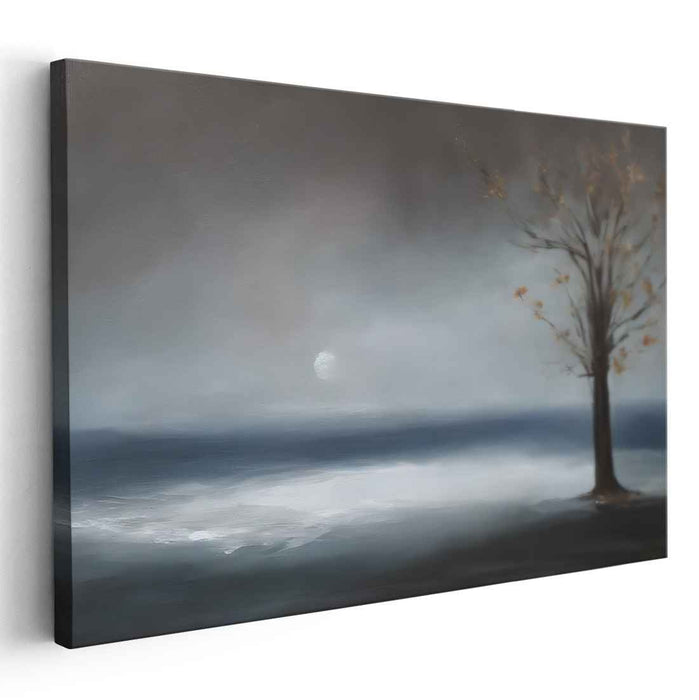 Lunar Serenade on Shoreline: Romantic Seascape with Moonlit Tree