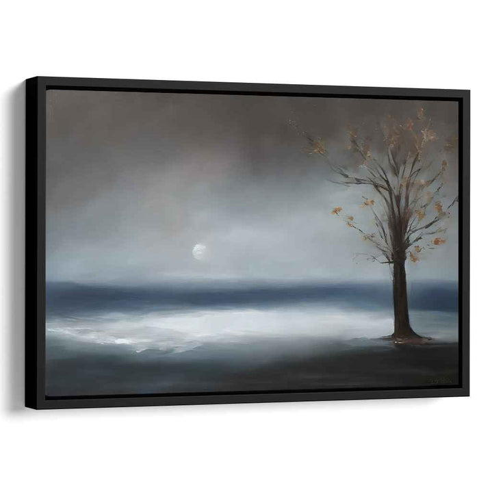 Lunar Serenade on Shoreline: Romantic Seascape with Moonlit Tree
