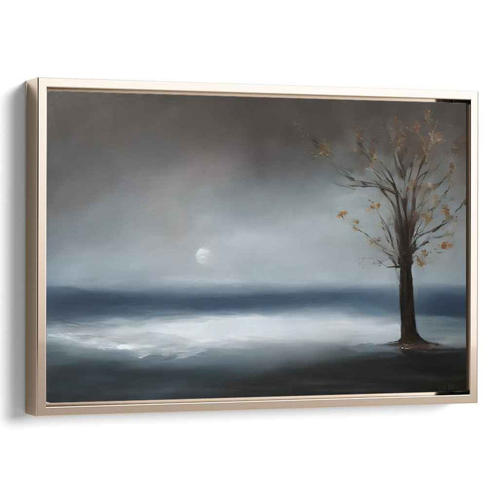 Lunar Serenade on Shoreline: Romantic Seascape with Moonlit Tree