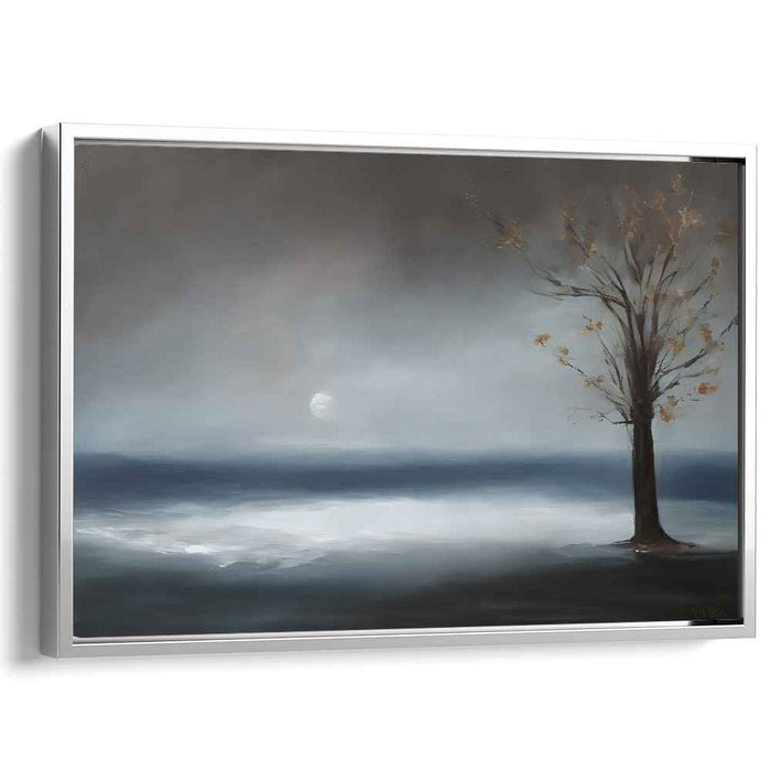 Lunar Serenade on Shoreline: Romantic Seascape with Moonlit Tree
