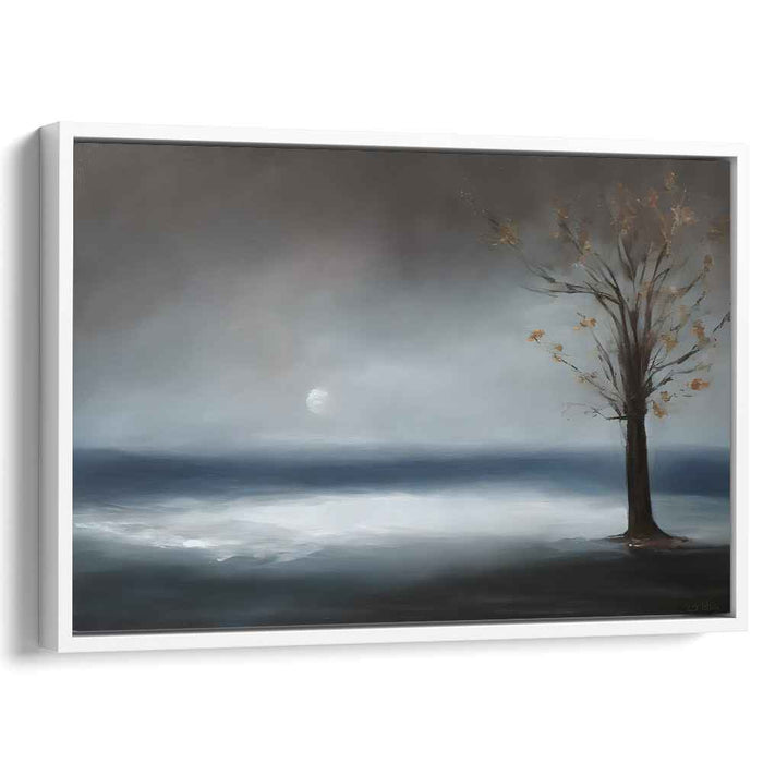 Lunar Serenade on Shoreline: Romantic Seascape with Moonlit Tree