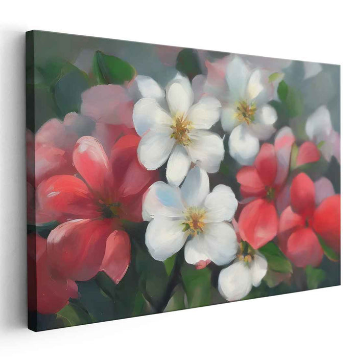 Blossoming Crimson Whispers: Impressionistic Floral Canvas Art in Red and White