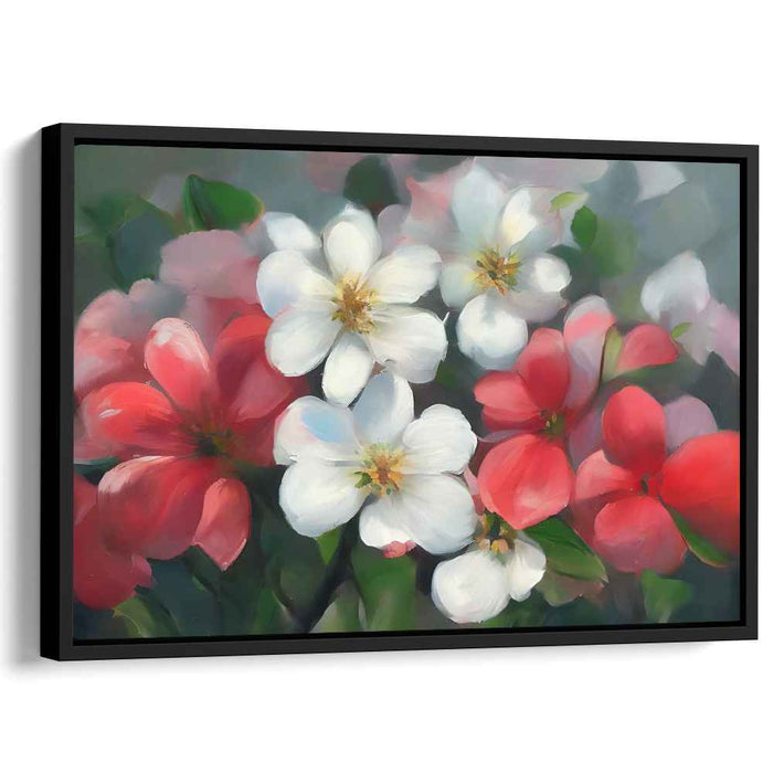 Blossoming Crimson Whispers: Impressionistic Floral Canvas Art in Red and White
