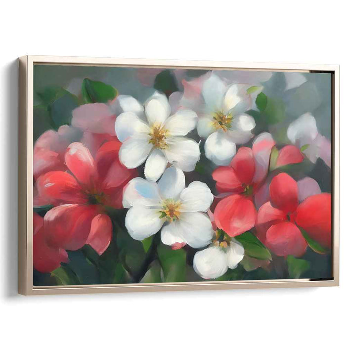 Blossoming Crimson Whispers: Impressionistic Floral Canvas Art in Red and White