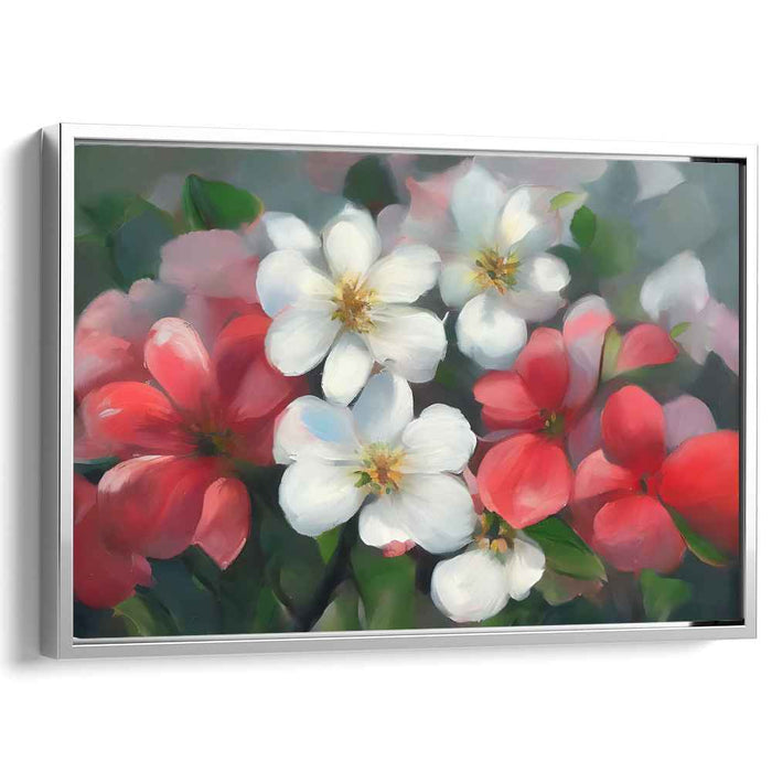 Blossoming Crimson Whispers: Impressionistic Floral Canvas Art in Red and White