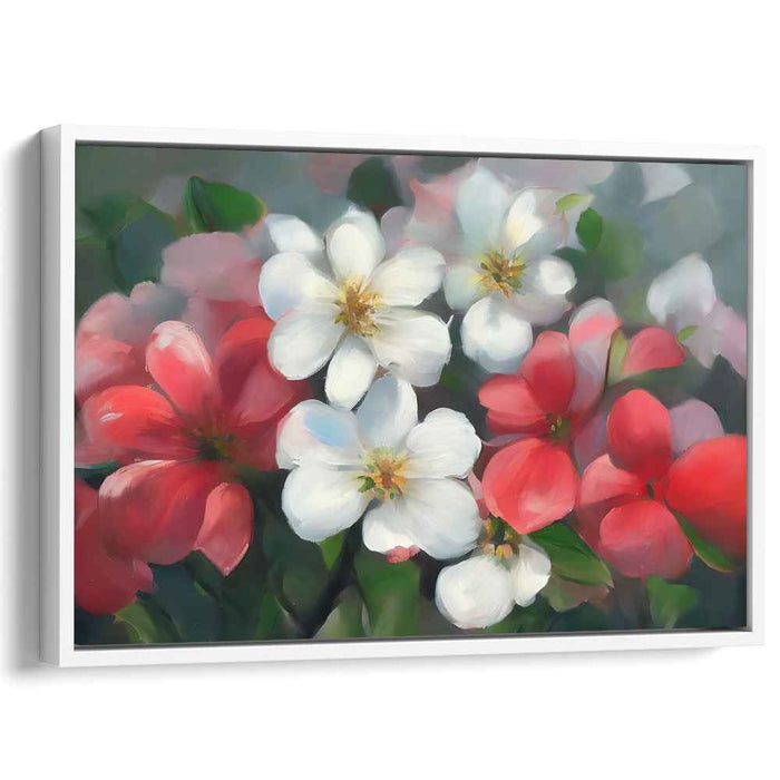 Blossoming Crimson Whispers: Impressionistic Floral Canvas Art in Red and White