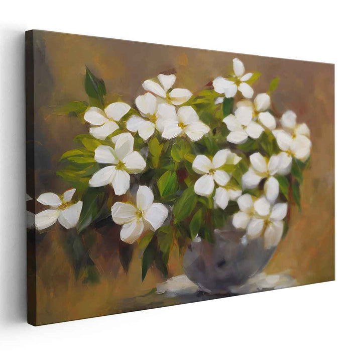 Dew-Kissed Petals: Impressionist White Floral Canvas Art