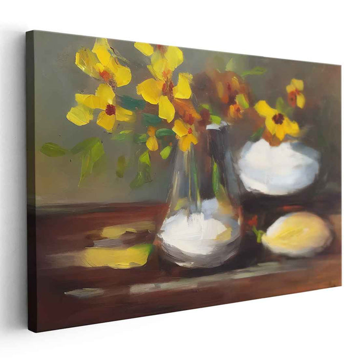 Golden Blooms and Porcelain Whispers: Impressionist Floral and Fruit Still Life Oil Painting
