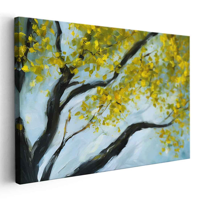 Sunlit Melody: Spring's Serenade - Impressionist Yellow Blossom Tree Canvas Art