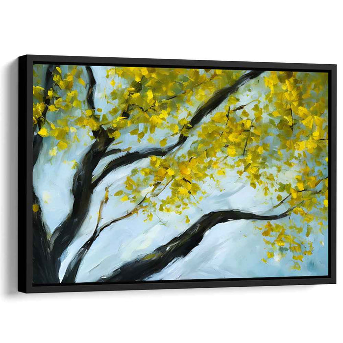 Sunlit Melody: Spring's Serenade - Impressionist Yellow Blossom Tree Canvas Art