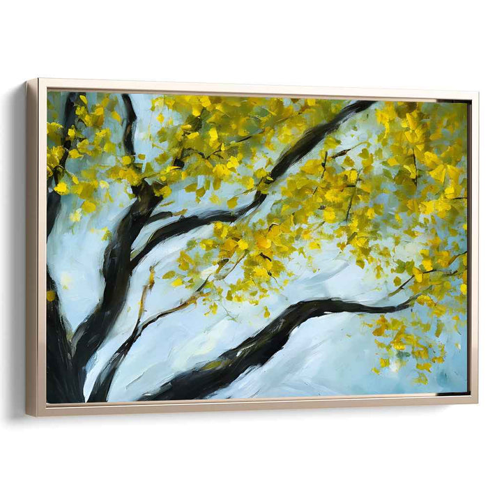 Sunlit Melody: Spring's Serenade - Impressionist Yellow Blossom Tree Canvas Art