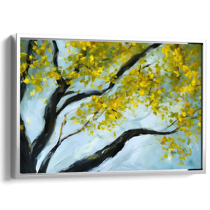 Sunlit Melody: Spring's Serenade - Impressionist Yellow Blossom Tree Canvas Art