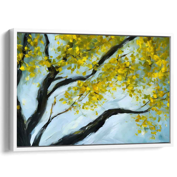 Sunlit Melody: Spring's Serenade - Impressionist Yellow Blossom Tree Canvas Art