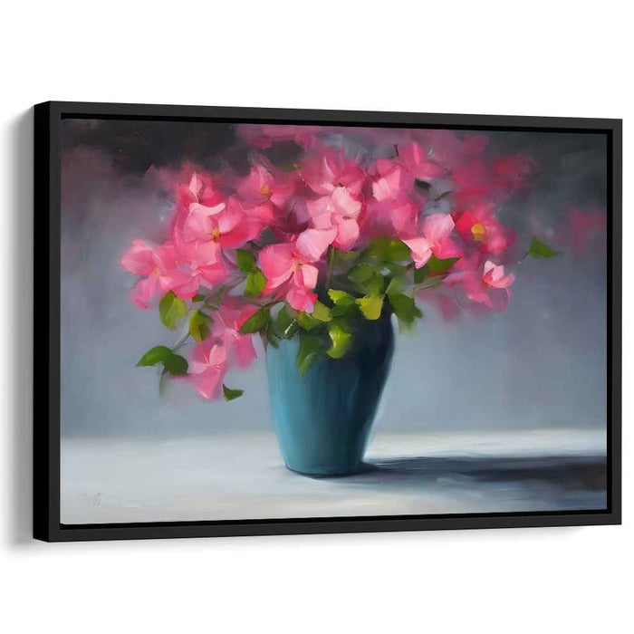 Aquamarine Bouquet: Impressionist Pink Flowers in Turquoise Vase Canvas Art Print