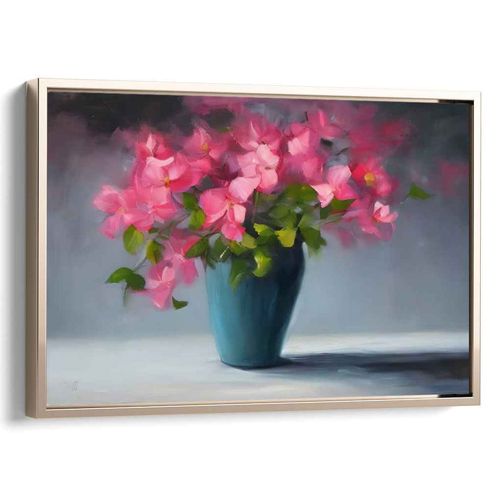 Aquamarine Bouquet: Impressionist Pink Flowers in Turquoise Vase Canvas Art Print