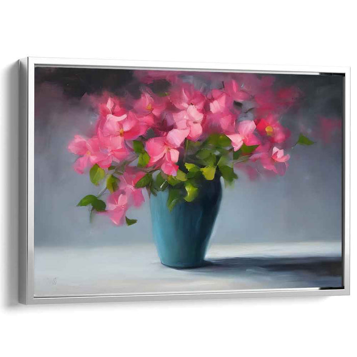 Aquamarine Bouquet: Impressionist Pink Flowers in Turquoise Vase Canvas Art Print