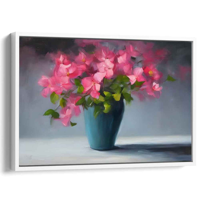 Aquamarine Bouquet: Impressionist Pink Flowers in Turquoise Vase Canvas Art Print