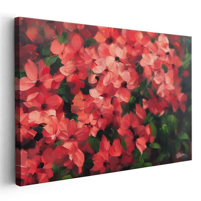 Brushstroke Ballet of Crimson Petals: Impressionist Red Flower Canvas Art Print