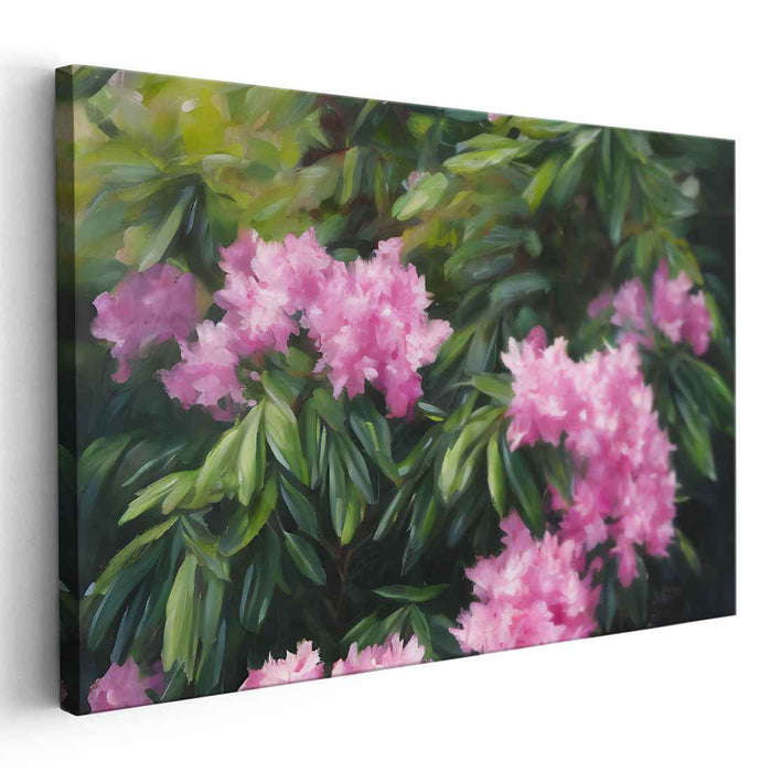 Blush Melody: Impressionistic Pink Rhododendrons Canvas Art