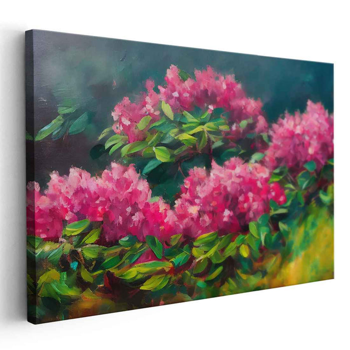 Whispering Blossoms Veil: Impressionist Rhododendron Garden Canvas Art