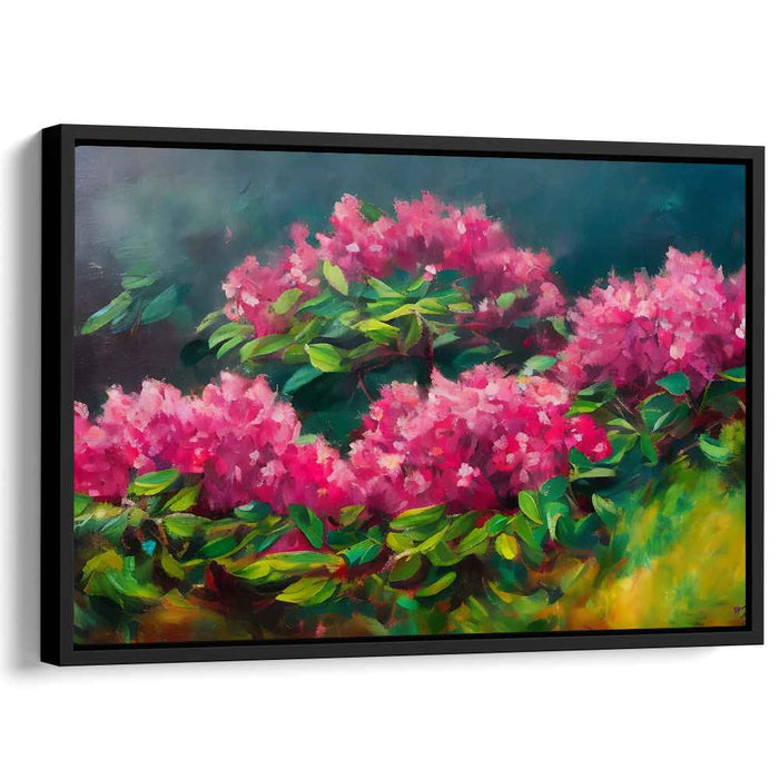 Whispering Blossoms Veil: Impressionist Rhododendron Garden Canvas Art