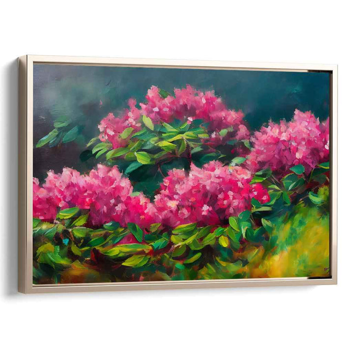 Whispering Blossoms Veil: Impressionist Rhododendron Garden Canvas Art