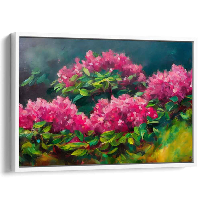 Whispering Blossoms Veil: Impressionist Rhododendron Garden Canvas Art