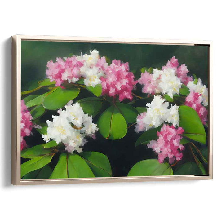 Enchanted Petals Dance Among Foliage: Realistic Rhododendron Blossoms in Lush Greenery Canvas Art