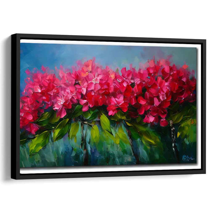 Crimson Garden Whispers: Impressionistic Red Hydrangeas Canvas Art Print