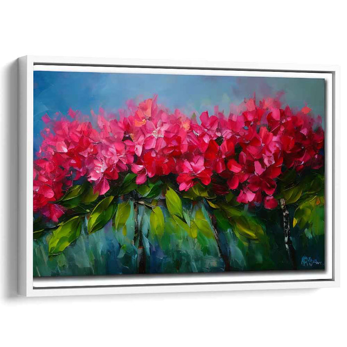 Crimson Garden Whispers: Impressionistic Red Hydrangeas Canvas Art Print