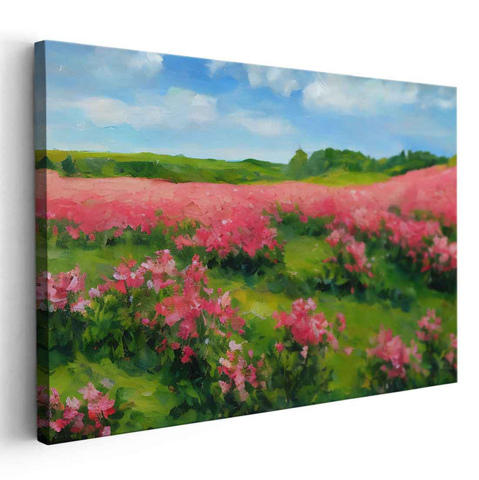 Pastel Meadow Impression: Impressionist Pink Flower Field Landscape