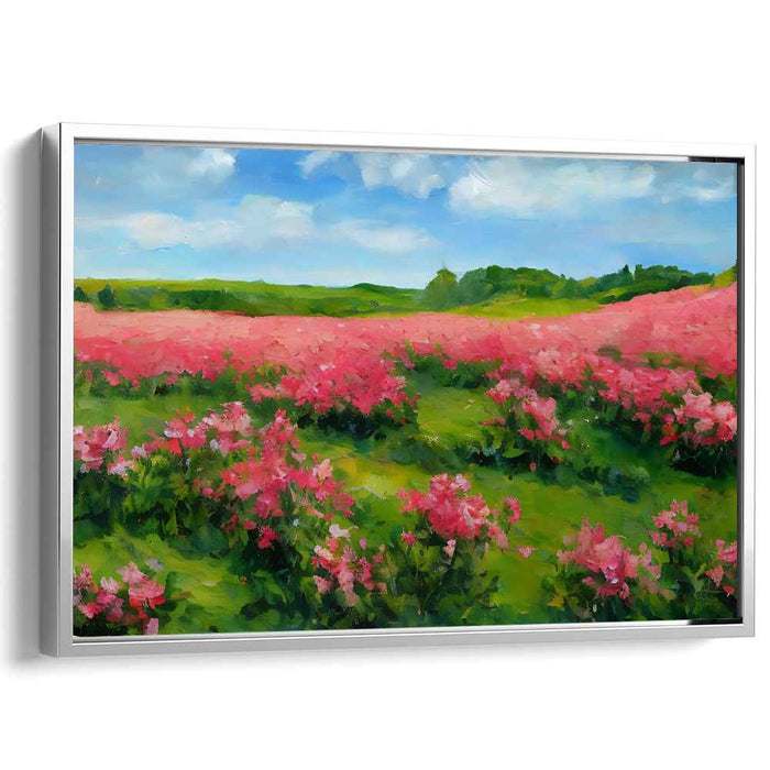 Pastel Meadow Impression: Impressionist Pink Flower Field Landscape