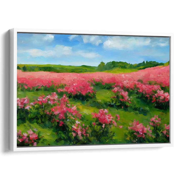 Pastel Meadow Impression: Impressionist Pink Flower Field Landscape