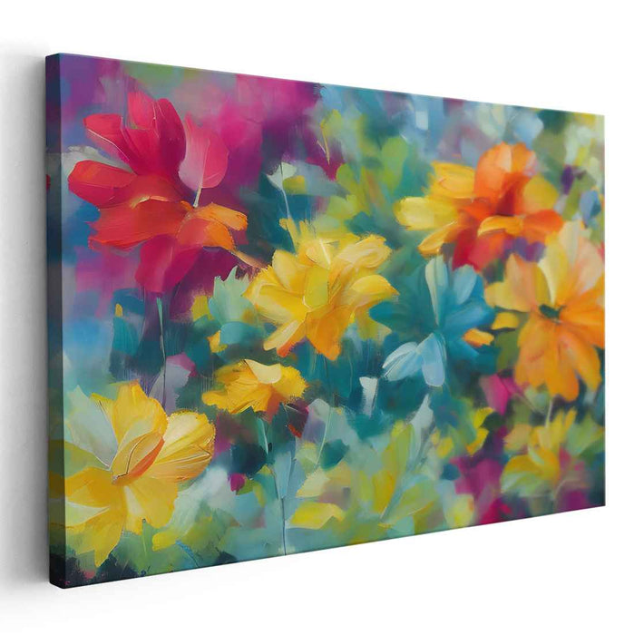 Blooms Dance with Brushstrokes: Vibrant Floral Impressionist Canvas Art Print