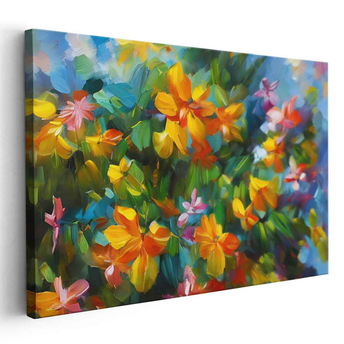 Blossom Dance Spectrum: Vibrant Blooming Garden Canvas Art Print